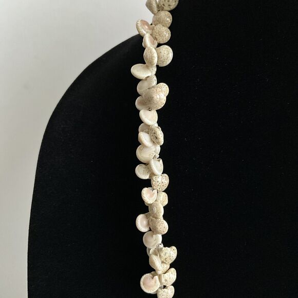 Beige-tonal Continuous Tiny Sea Shell Beaded Pearlescent Necklace 16” - Picture 2 of 9